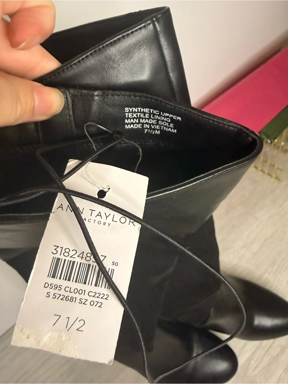 Ann Taylor Factory Mixed Media Tall Block Heel Boots Black 7.5 NWT